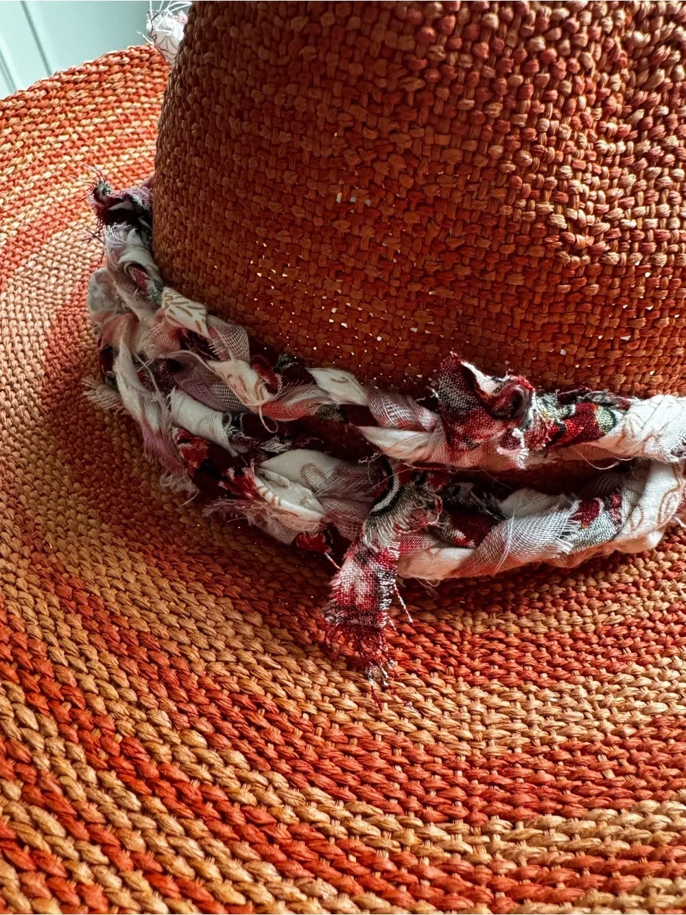 Universal Thread Orange/Rust/Red Hand Braided-Band Wide Brim Bendable Sun Hat